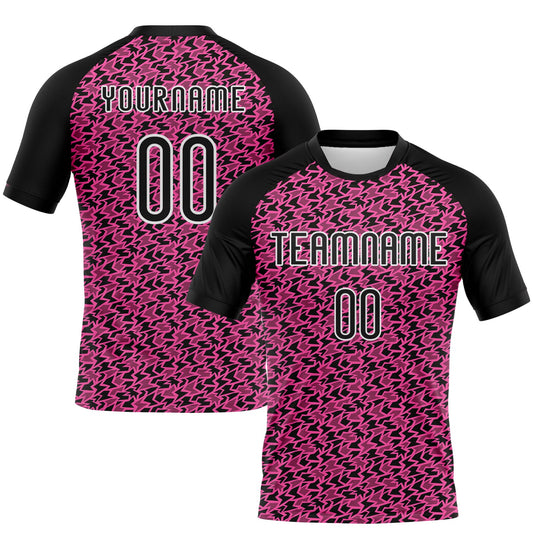 Custom Pink Black-White Geometric Shape Sublimation Volleyball Uniform Jersey - Main View