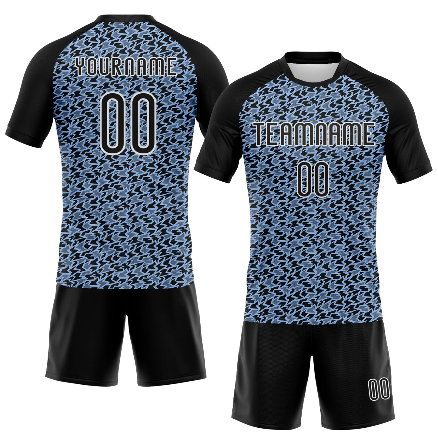 Custom Light Blue Black-White Geometric Shape Sublimation Volleyball Uniform Jersey view 2