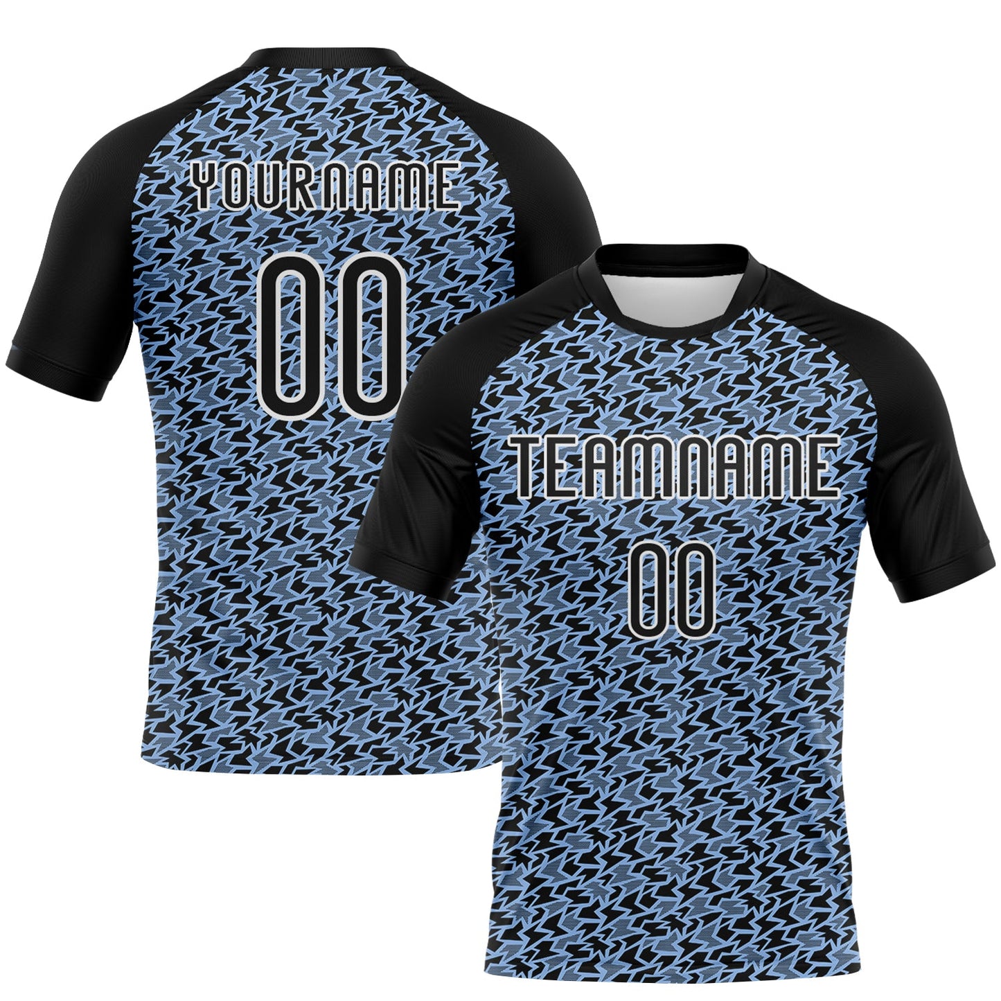 Custom Light Blue Black-White Geometric Shape Sublimation Volleyball Uniform Jersey - Main View