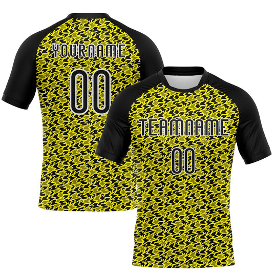 Custom Light Yellow Black-White Geometric Shape Sublimation Volleyball Uniform Jersey - Main View