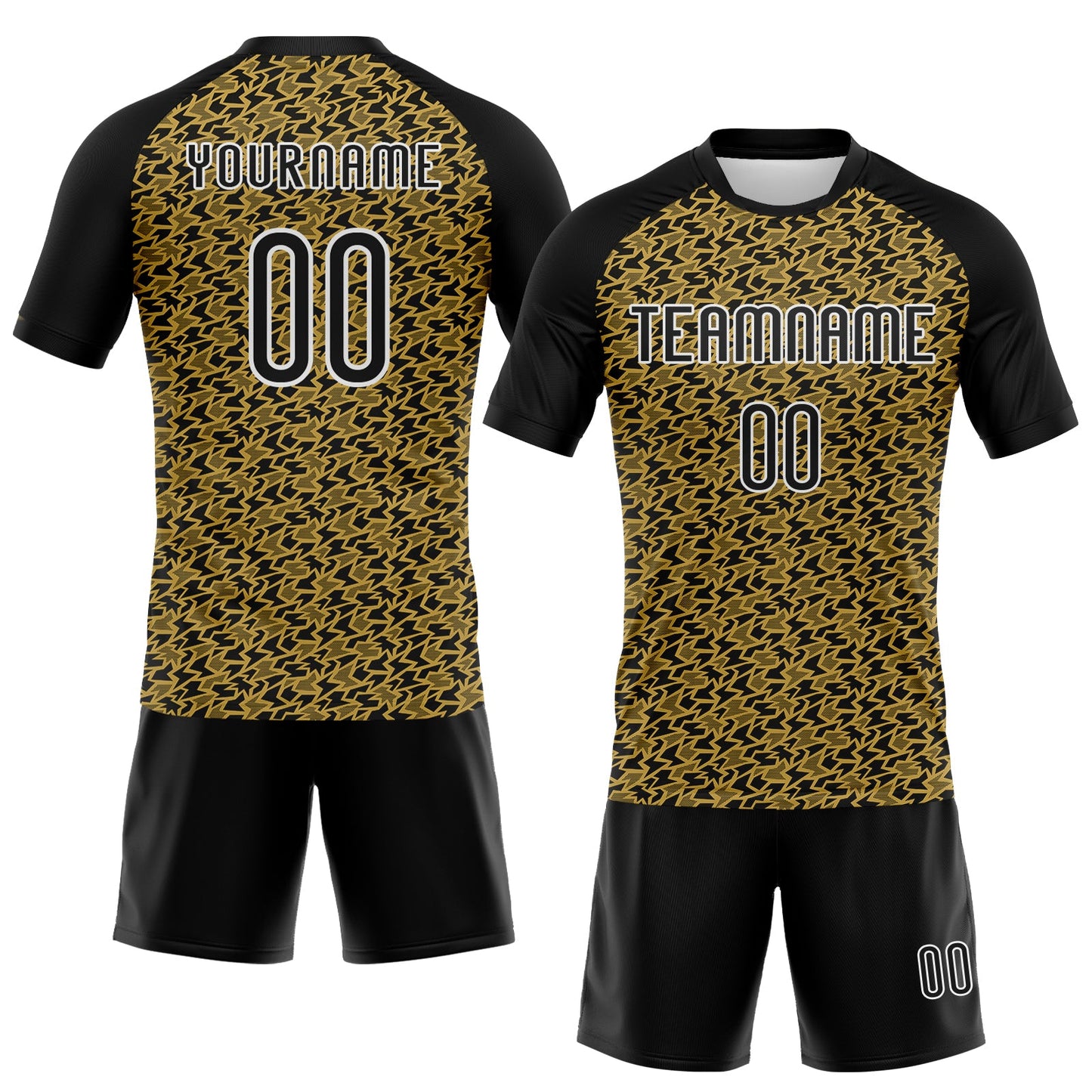 Custom Old Gold Black-White Geometric Shape Sublimation Volleyball Uniform Jersey view 2