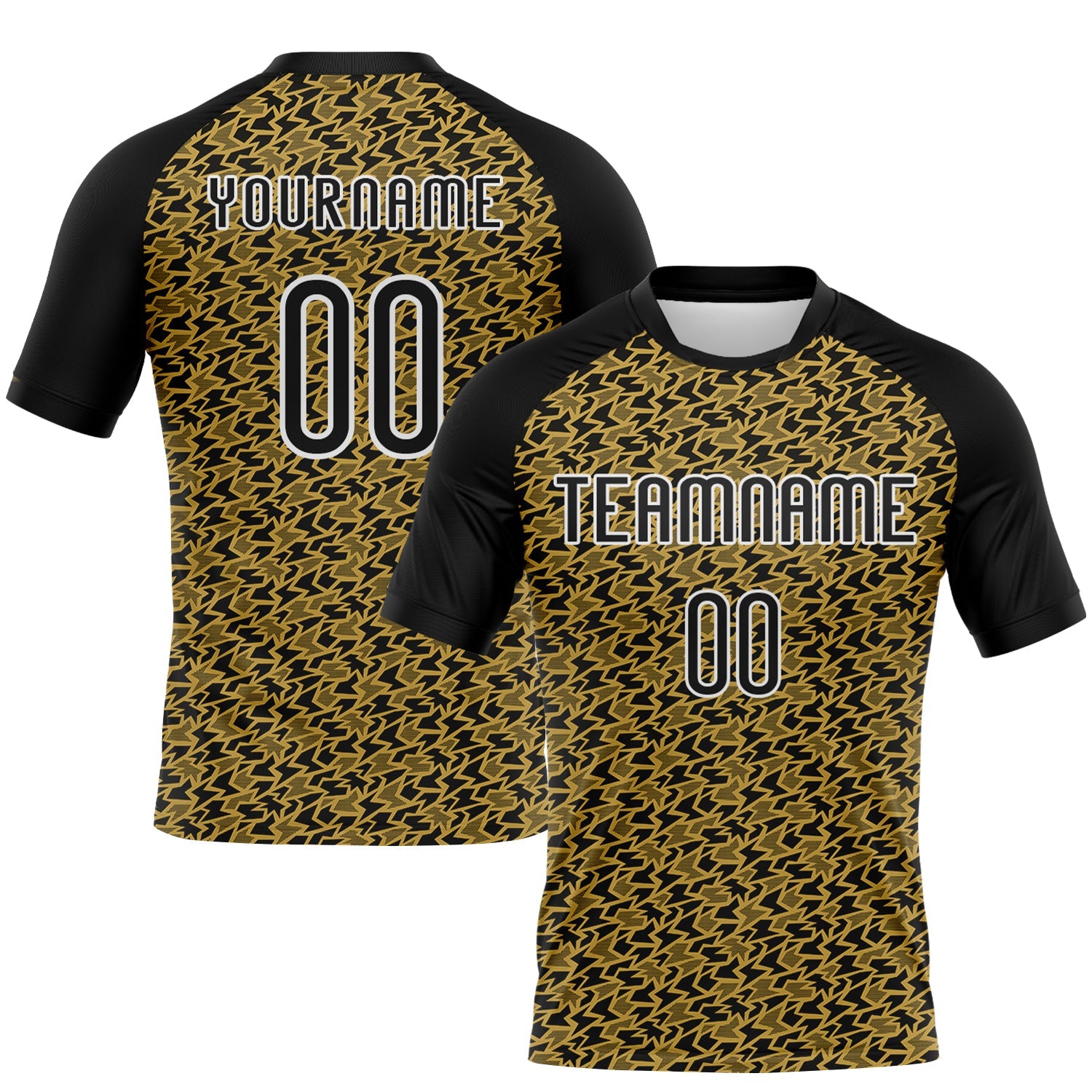 Custom Old Gold Black-White Geometric Shape Sublimation Volleyball Uniform Jersey - Main View