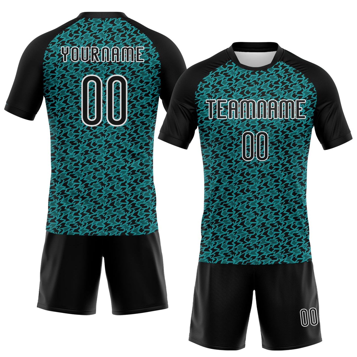 Custom Teal Black-White Geometric Shape Sublimation Volleyball Uniform Jersey view 2