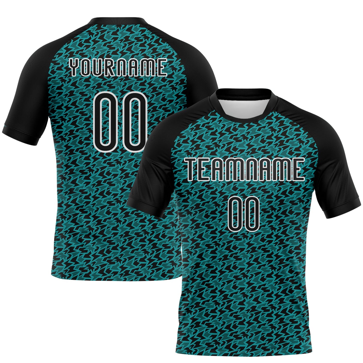 Custom Teal Black-White Geometric Shape Sublimation Volleyball Uniform Jersey view 4