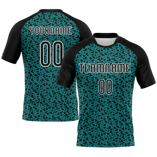 Custom Teal Black-White Geometric Shape Sublimation Volleyball Uniform Jersey - Main View