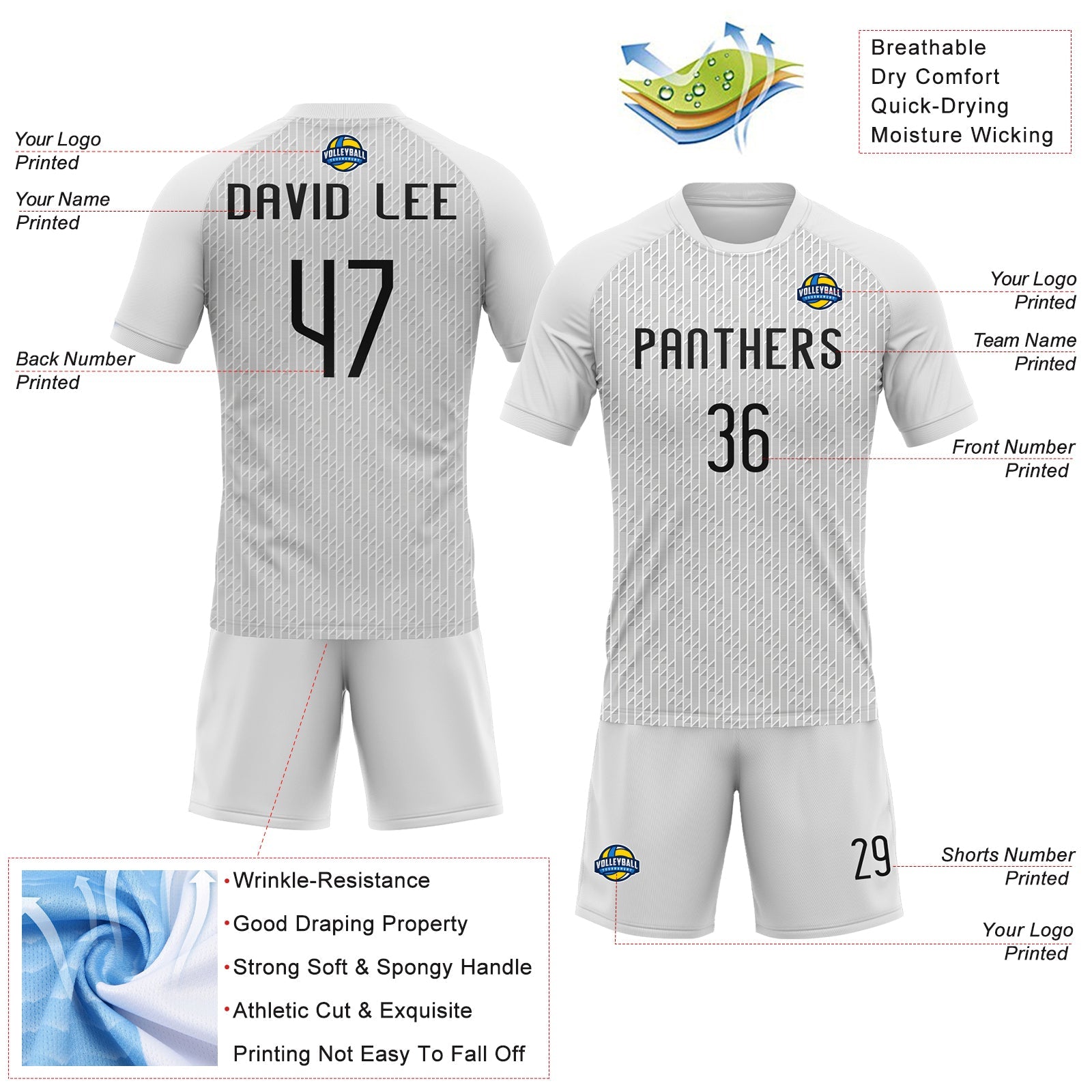 Custom White Black Geometric Shape Sublimation Volleyball Uniform Jersey view 4