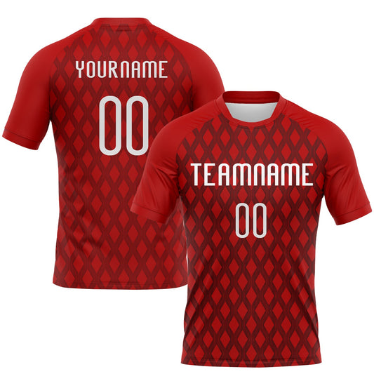 Custom Red White-Black Geometric Shape Sublimation Volleyball Uniform Jersey - Main View