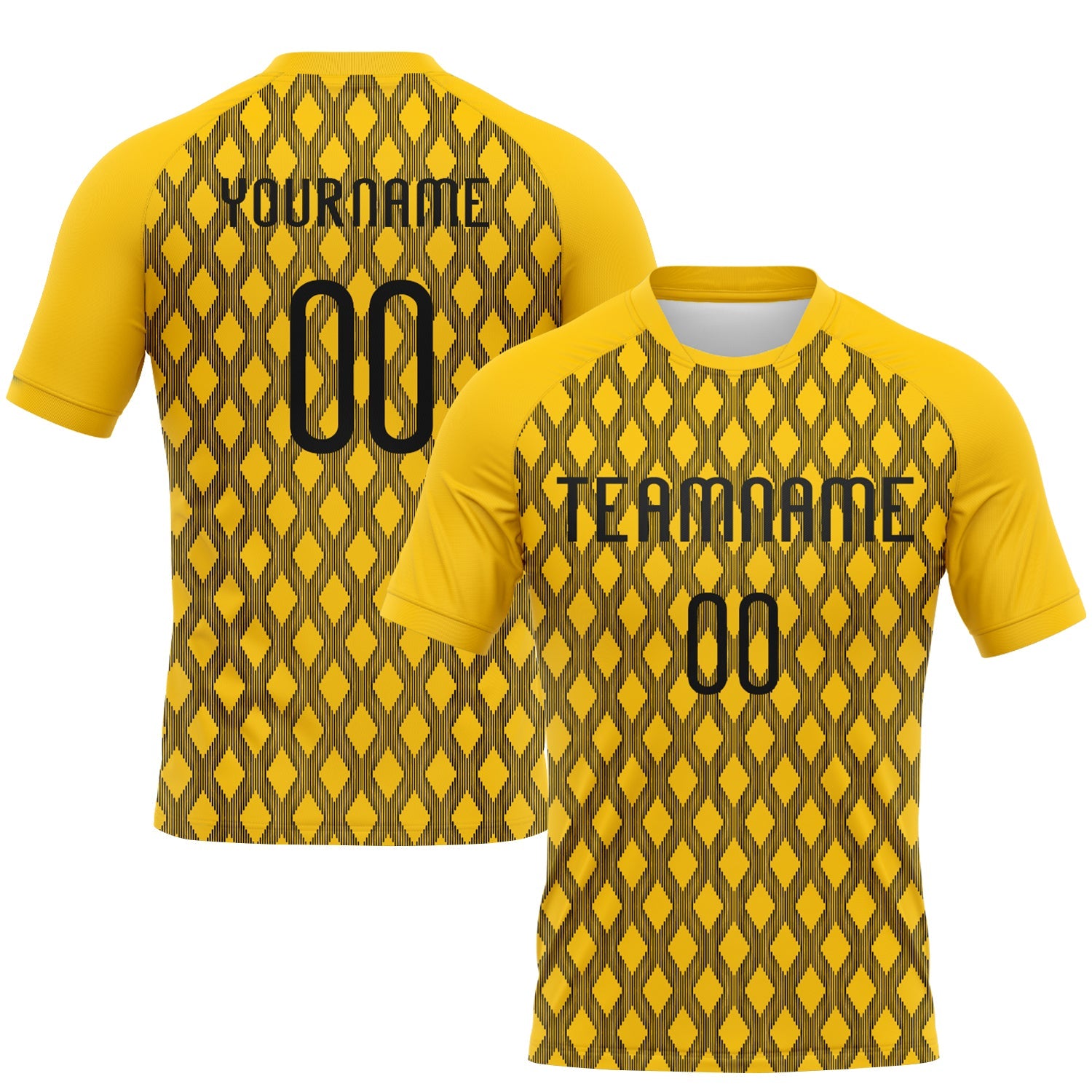 Custom Yellow Black-White Geometric Shape Sublimation Volleyball Uniform Jersey - Main View