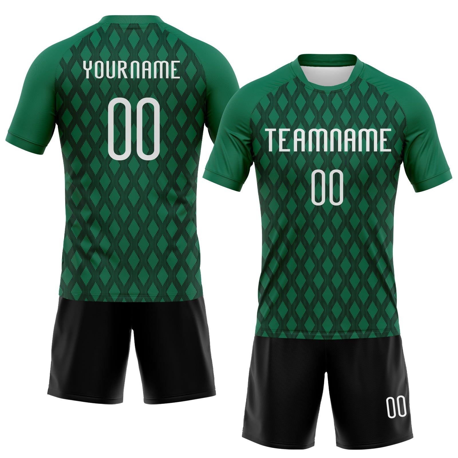 Custom Kelly Green White-Black Geometric Shape Sublimation Volleyball Uniform Jersey view 2