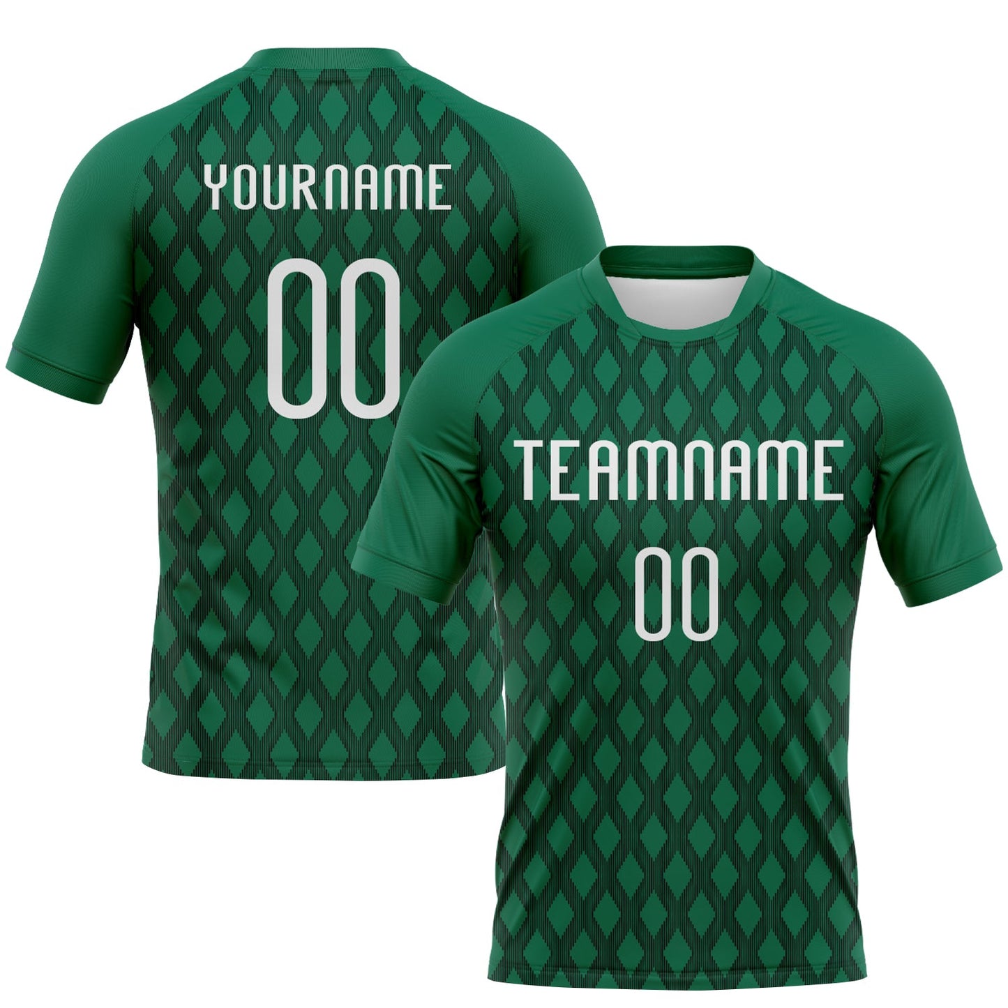 Custom Kelly Green White-Black Geometric Shape Sublimation Volleyball Uniform Jersey - Main View