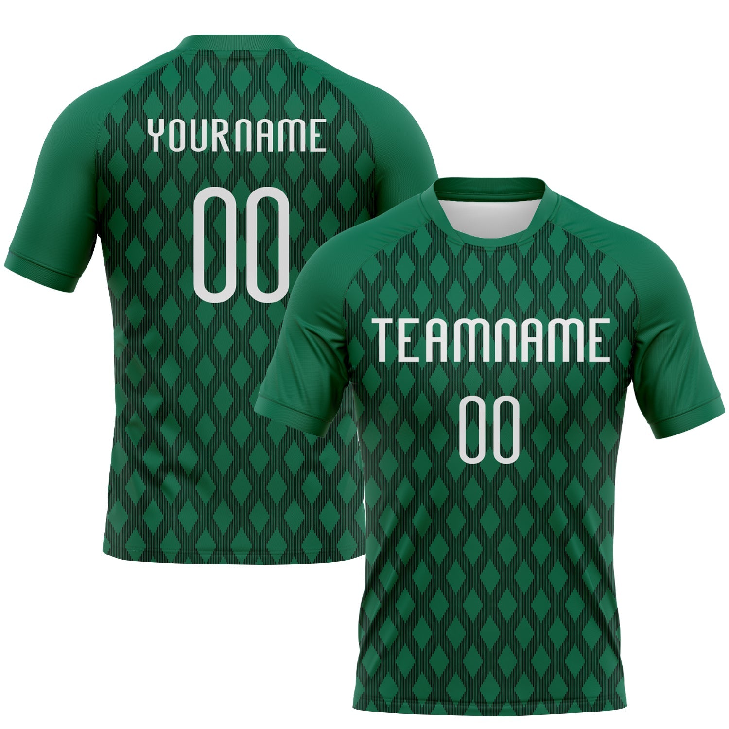 Custom Kelly Green White-Black Geometric Shape Sublimation Volleyball Uniform Jersey - Main View