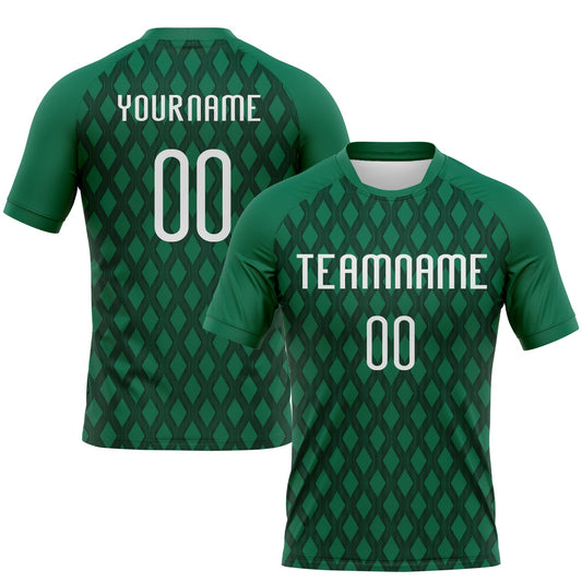 Custom Kelly Green White-Black Geometric Shape Sublimation Volleyball Uniform Jersey - Main View