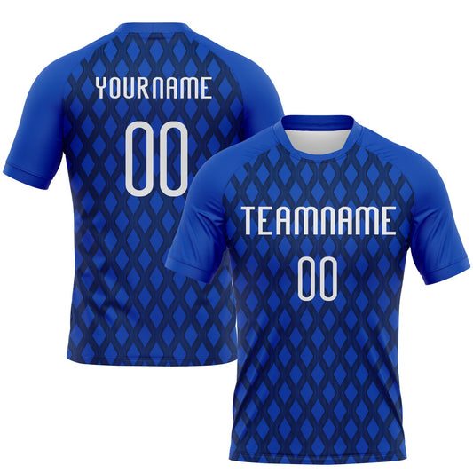 Custom Thunder Blue White-Black Geometric Shape Sublimation Volleyball Uniform Jersey - Main View