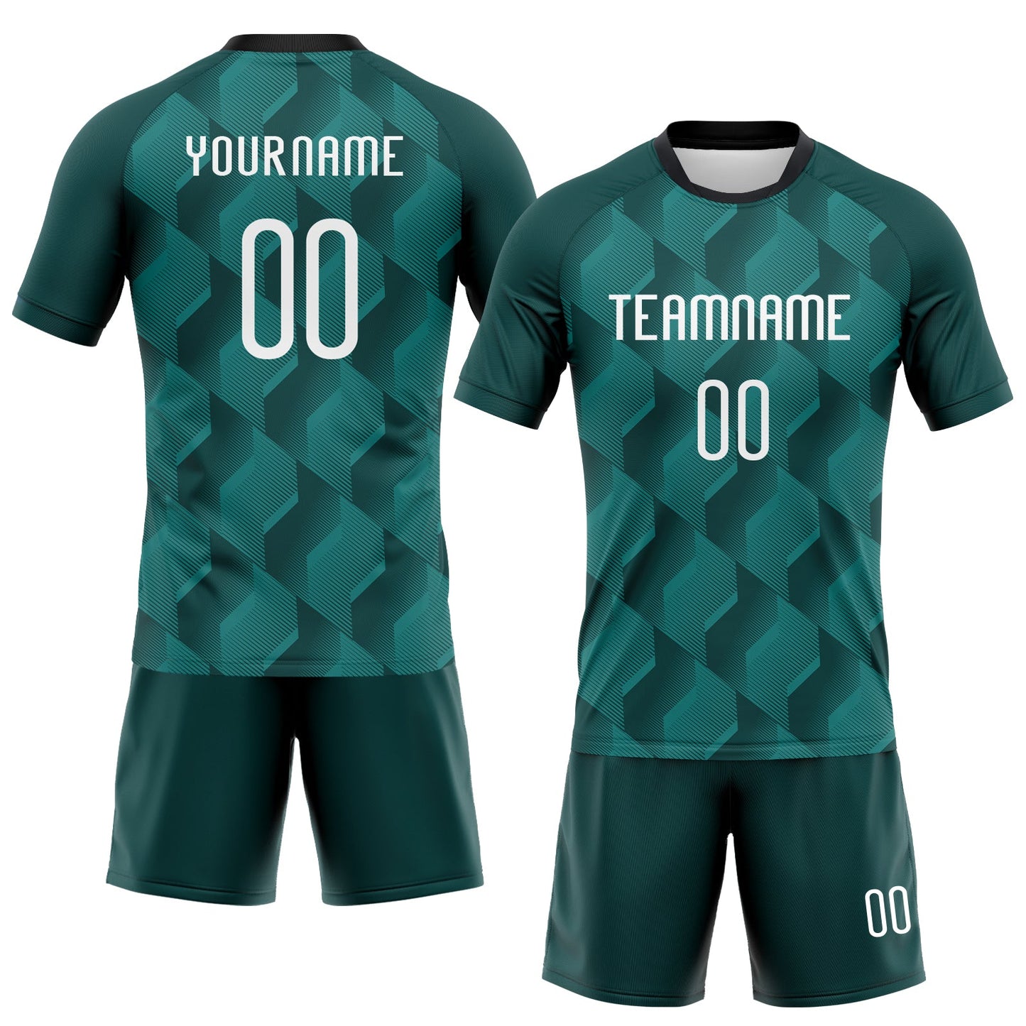 Custom Midnight Green White-Black Geometric Shape Sublimation Volleyball Uniform Jersey view 2