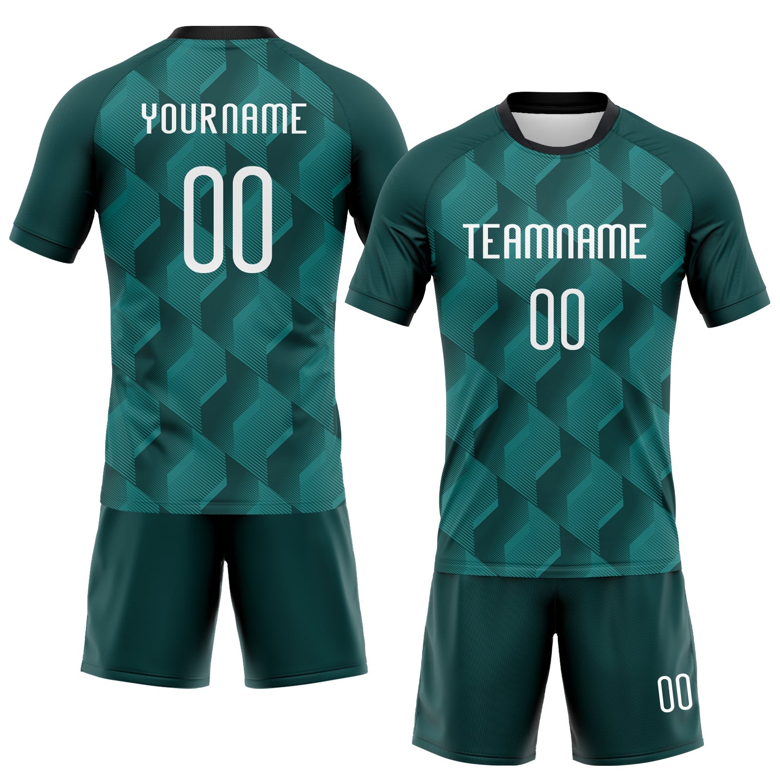 Custom Midnight Green White-Black Geometric Shape Sublimation Volleyball Uniform Jersey view 2