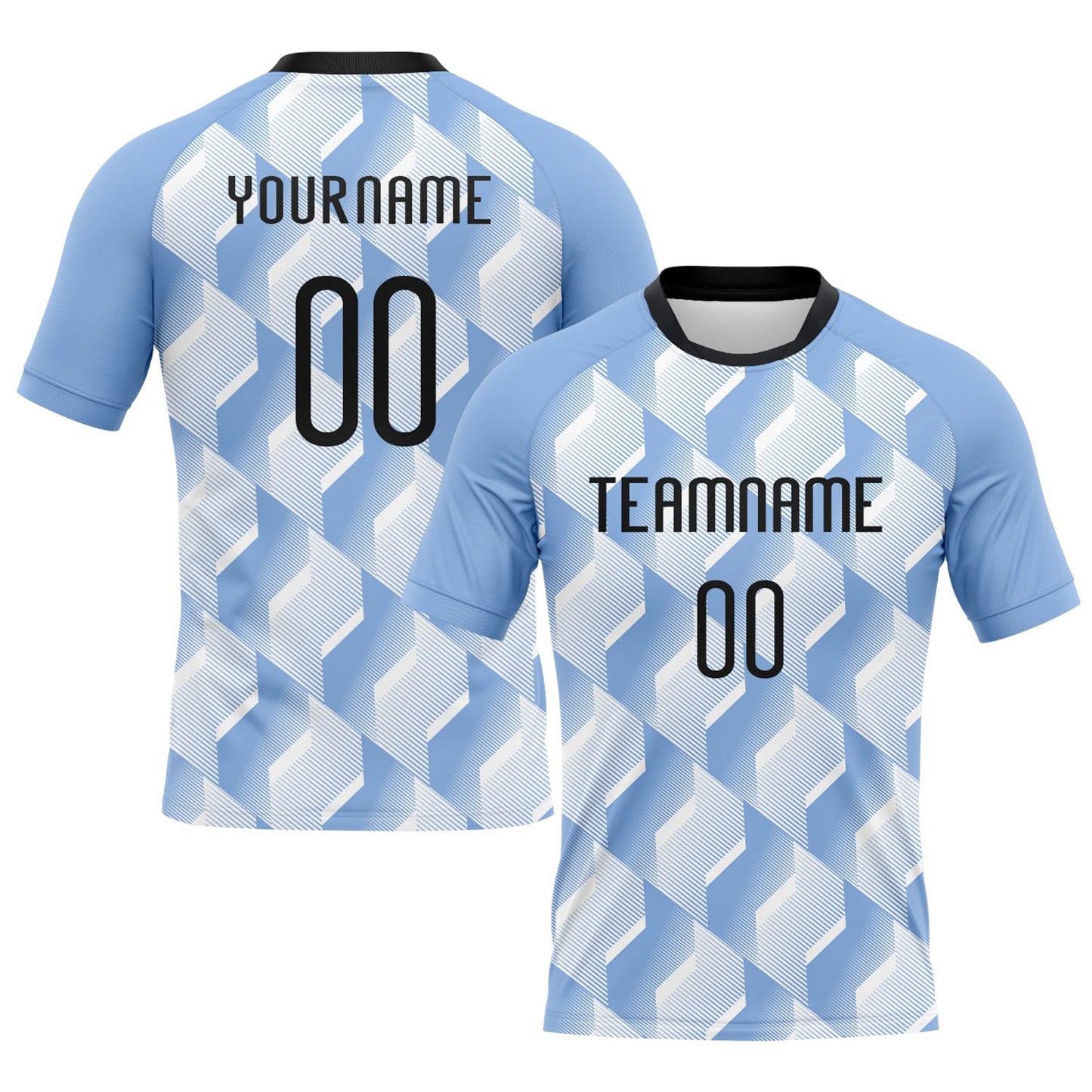 Custom Light Blue Black-White Geometric Shape Sublimation Volleyball Uniform Jersey - Main View