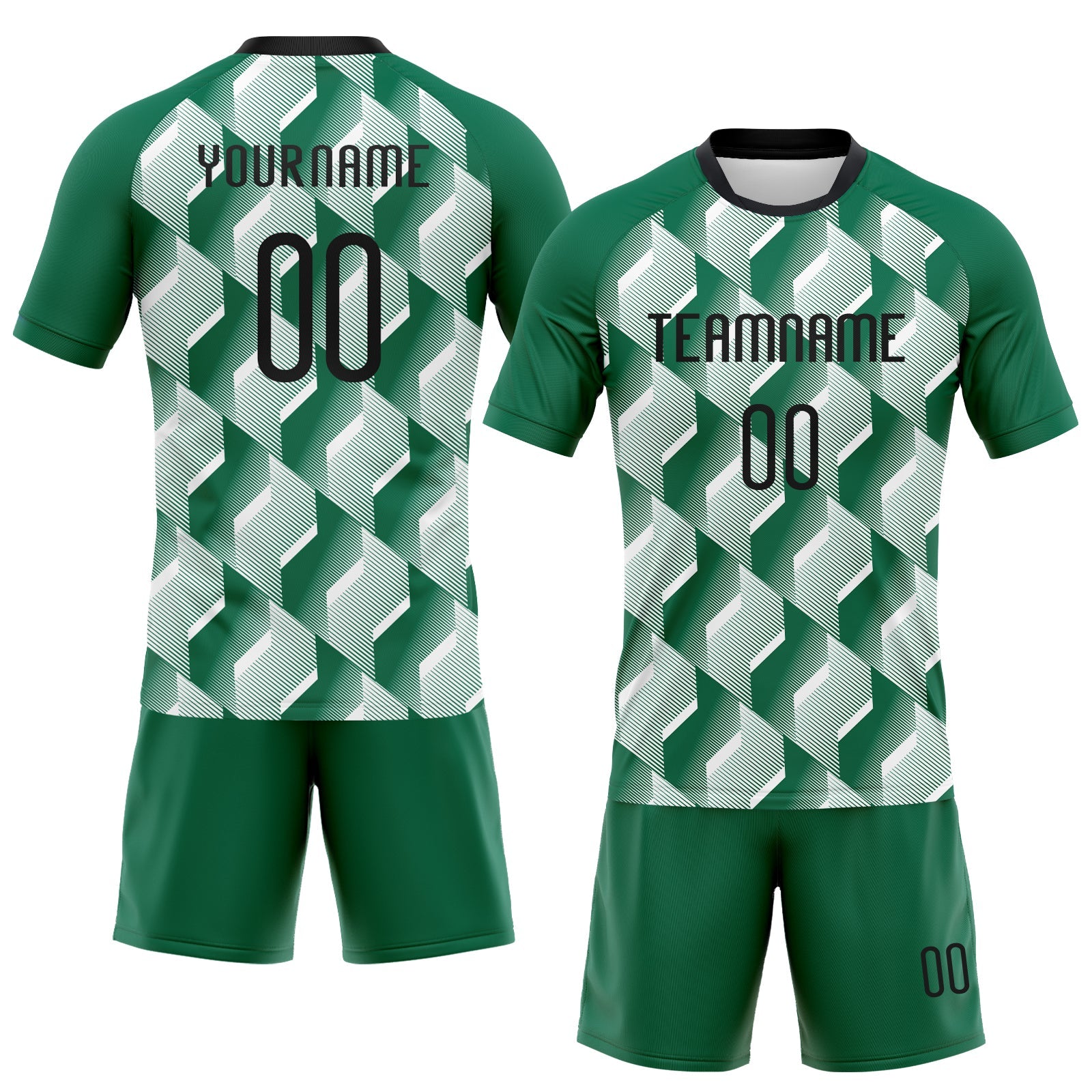 Custom Kelly Green Black-White Geometric Shape Sublimation Volleyball Uniform Jersey view 2