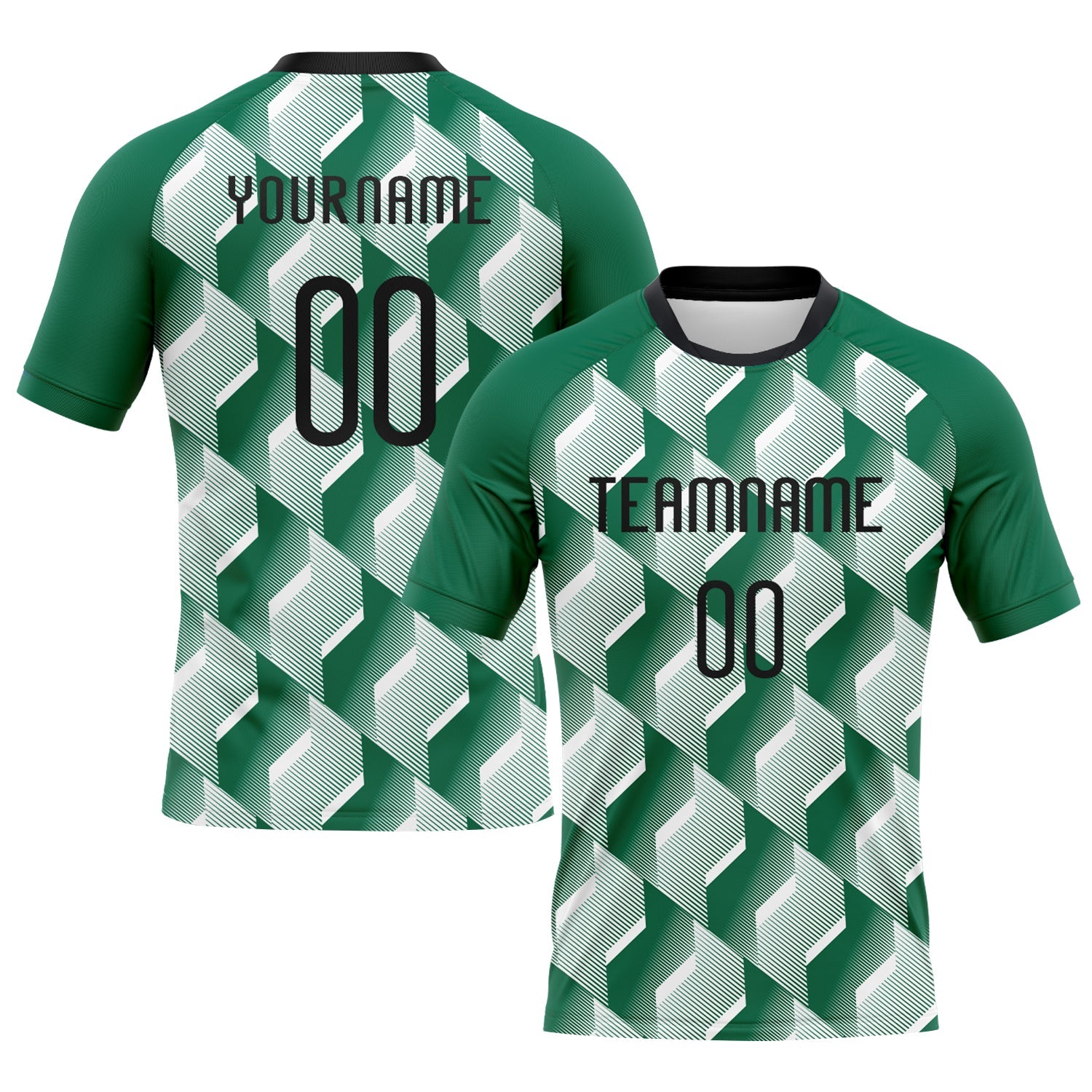 Custom Kelly Green Black-White Geometric Shape Sublimation Volleyball Uniform Jersey - Main View