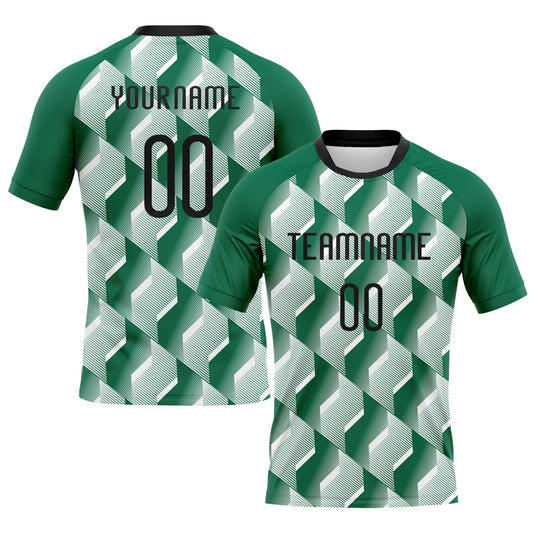 Custom Kelly Green Black-White Geometric Shape Sublimation Volleyball Uniform Jersey - Main View