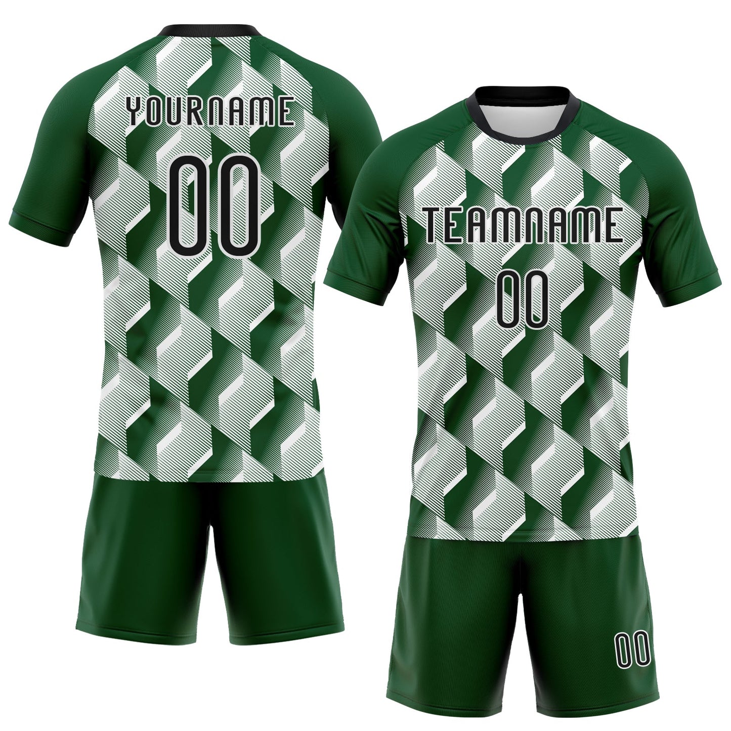 Custom Green Black-White Geometric Shape Sublimation Volleyball Uniform Jersey view 2