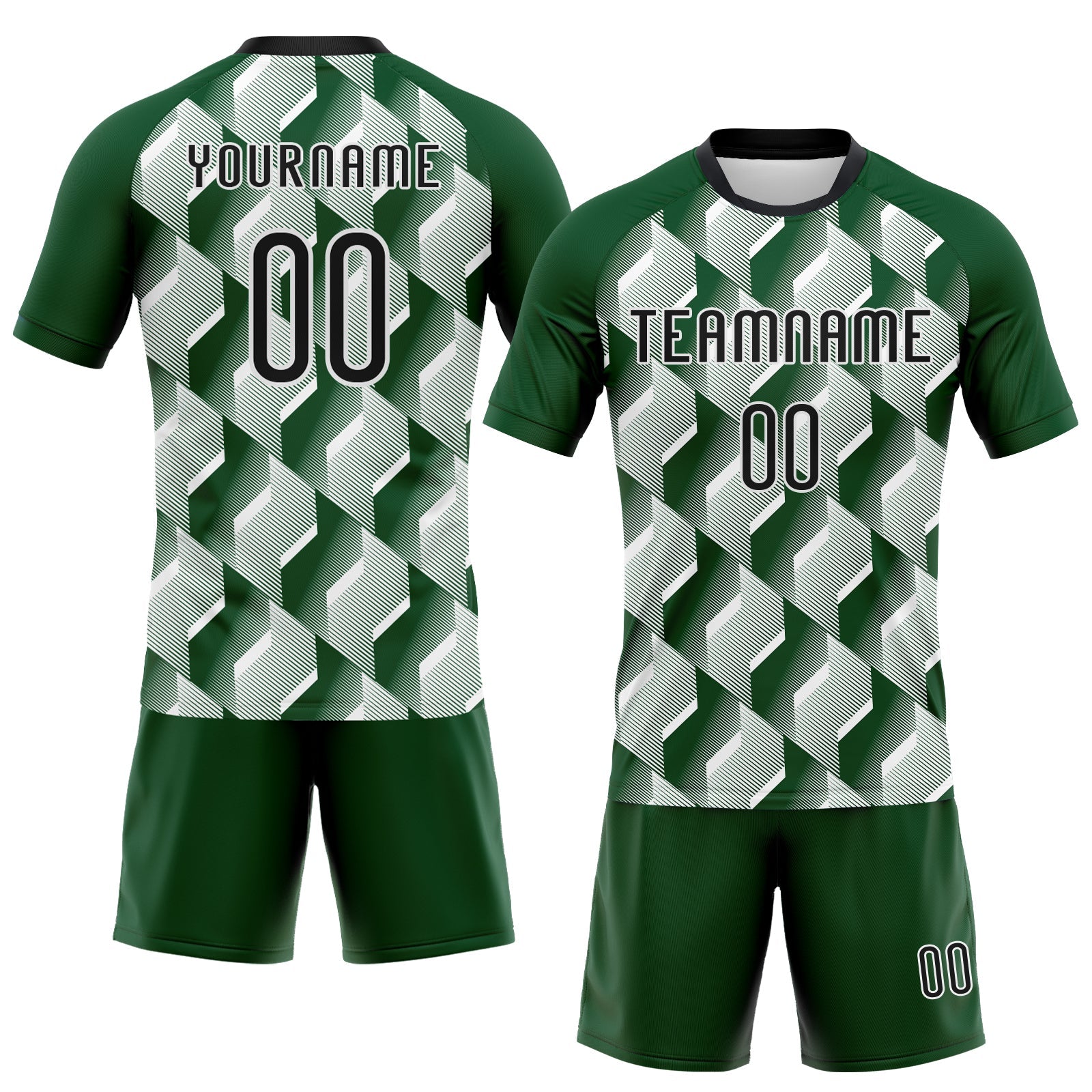 Custom Green Black-White Geometric Shape Sublimation Volleyball Uniform Jersey view 2