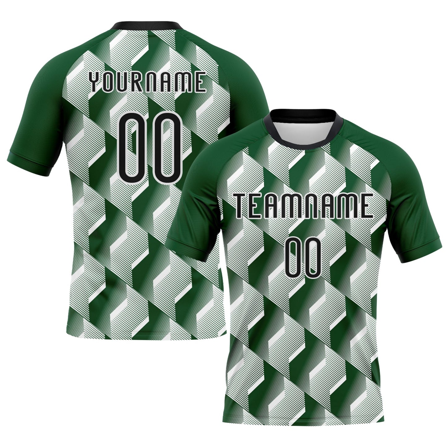 Custom Green Black-White Geometric Shape Sublimation Volleyball Uniform Jersey - Main View