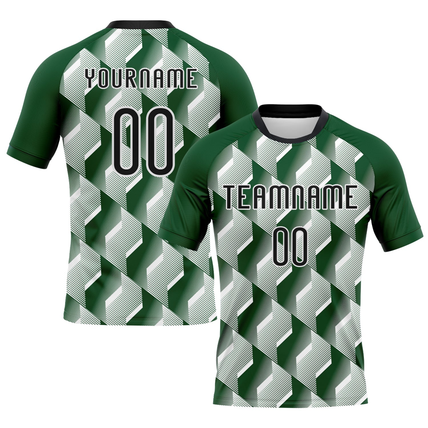 Custom Green Black-White Geometric Shape Sublimation Volleyball Uniform Jersey - Main View