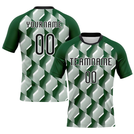 Custom Green Black-White Geometric Shape Sublimation Volleyball Uniform Jersey - Main View