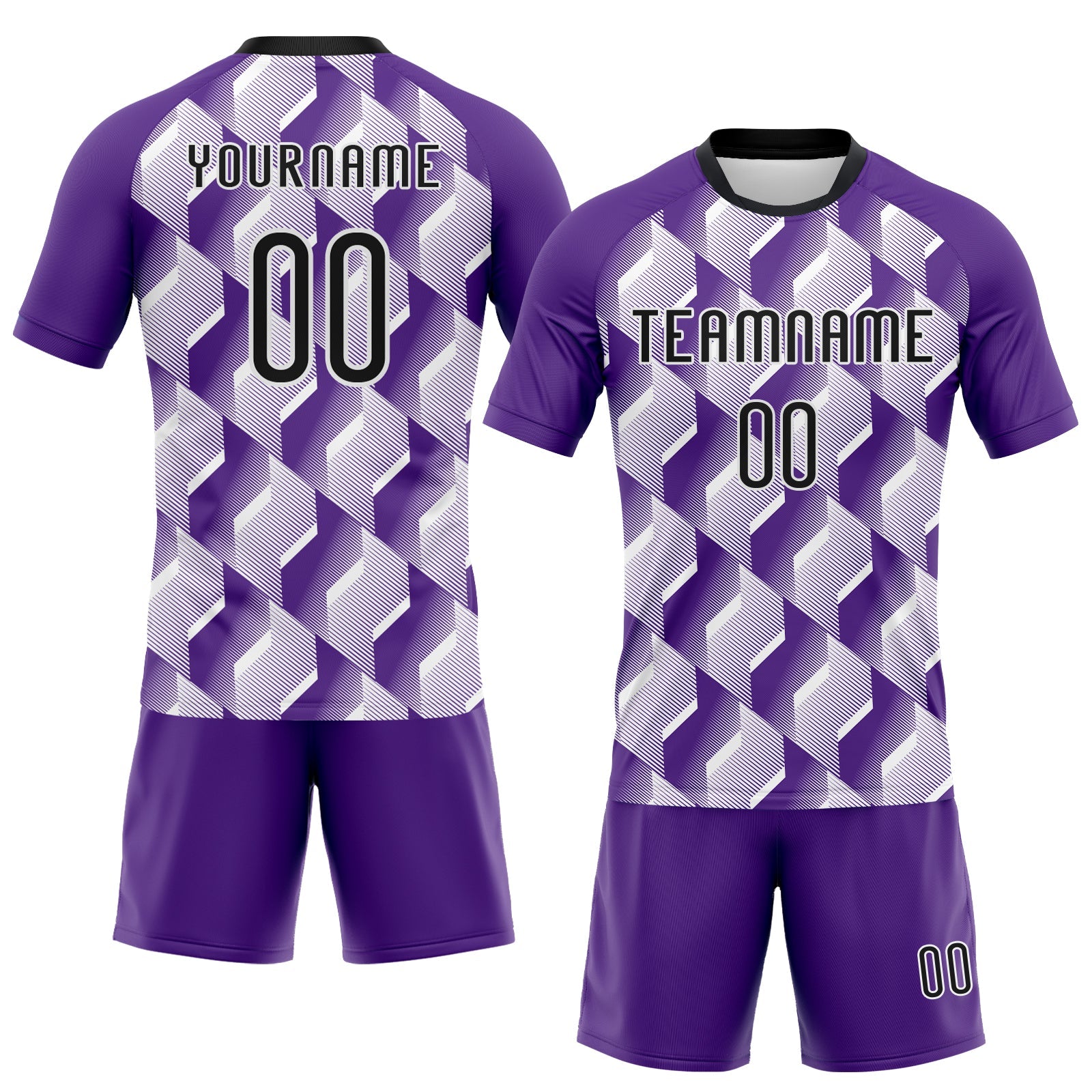 Custom Purple Black-White Geometric Shape Sublimation Volleyball Uniform Jersey view 2