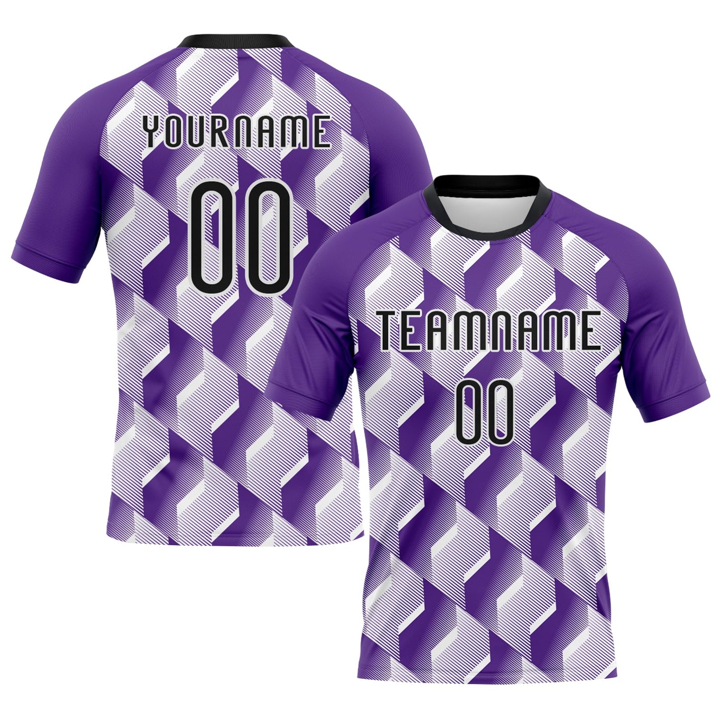 Custom Purple Black-White Geometric Shape Sublimation Volleyball Uniform Jersey - Main View