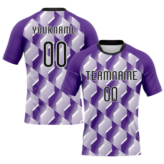 Custom Purple Black-White Geometric Shape Sublimation Volleyball Uniform Jersey - Main View
