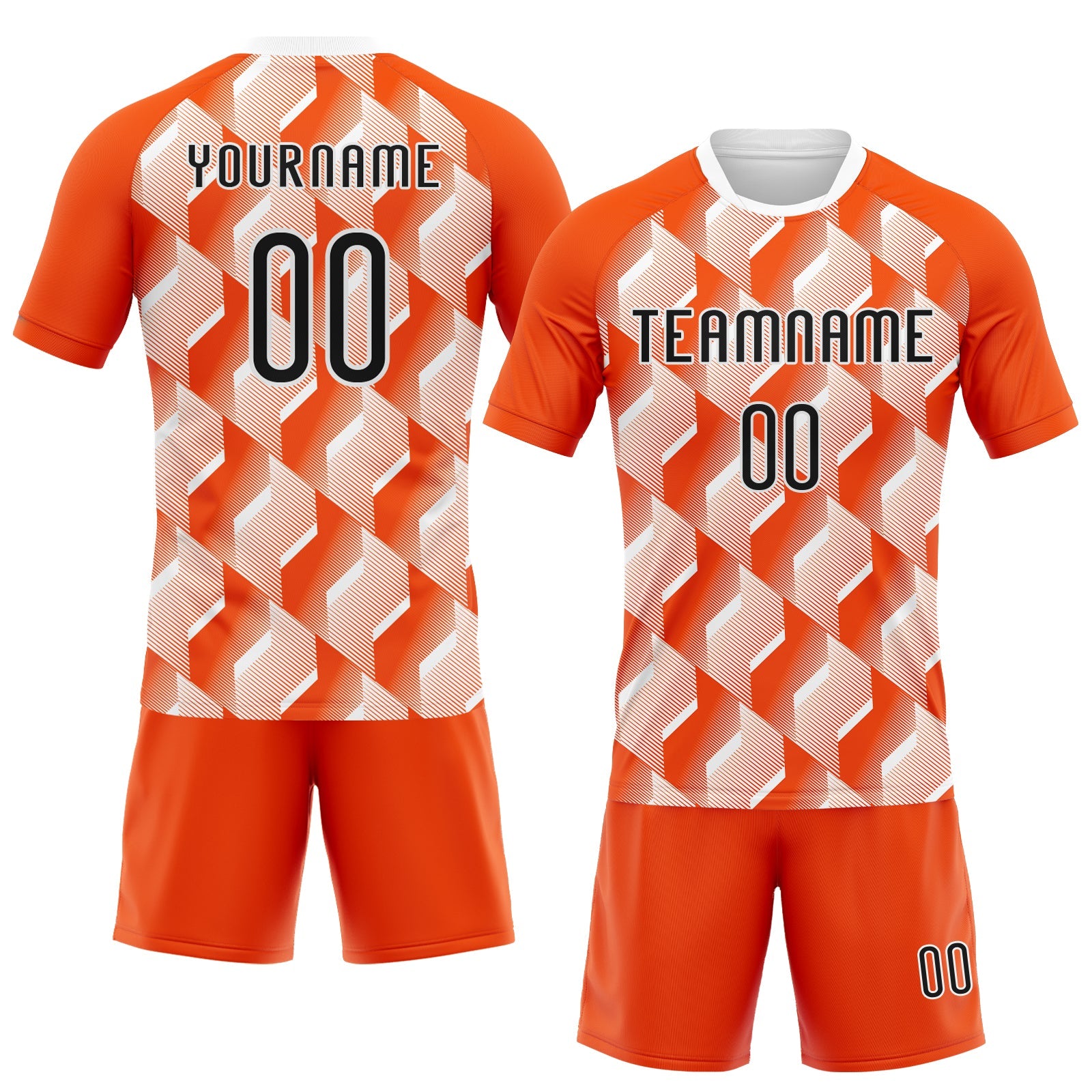 Custom Orange Black-White Geometric Shape Sublimation Volleyball Uniform Jersey view 2