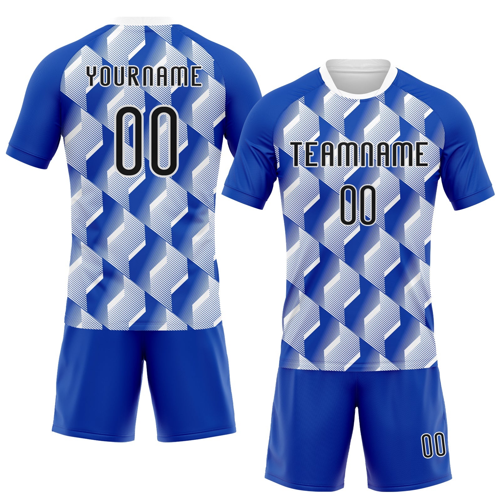 Custom Thunder Blue Black-White Geometric Shape Sublimation Volleyball Uniform Jersey view 2
