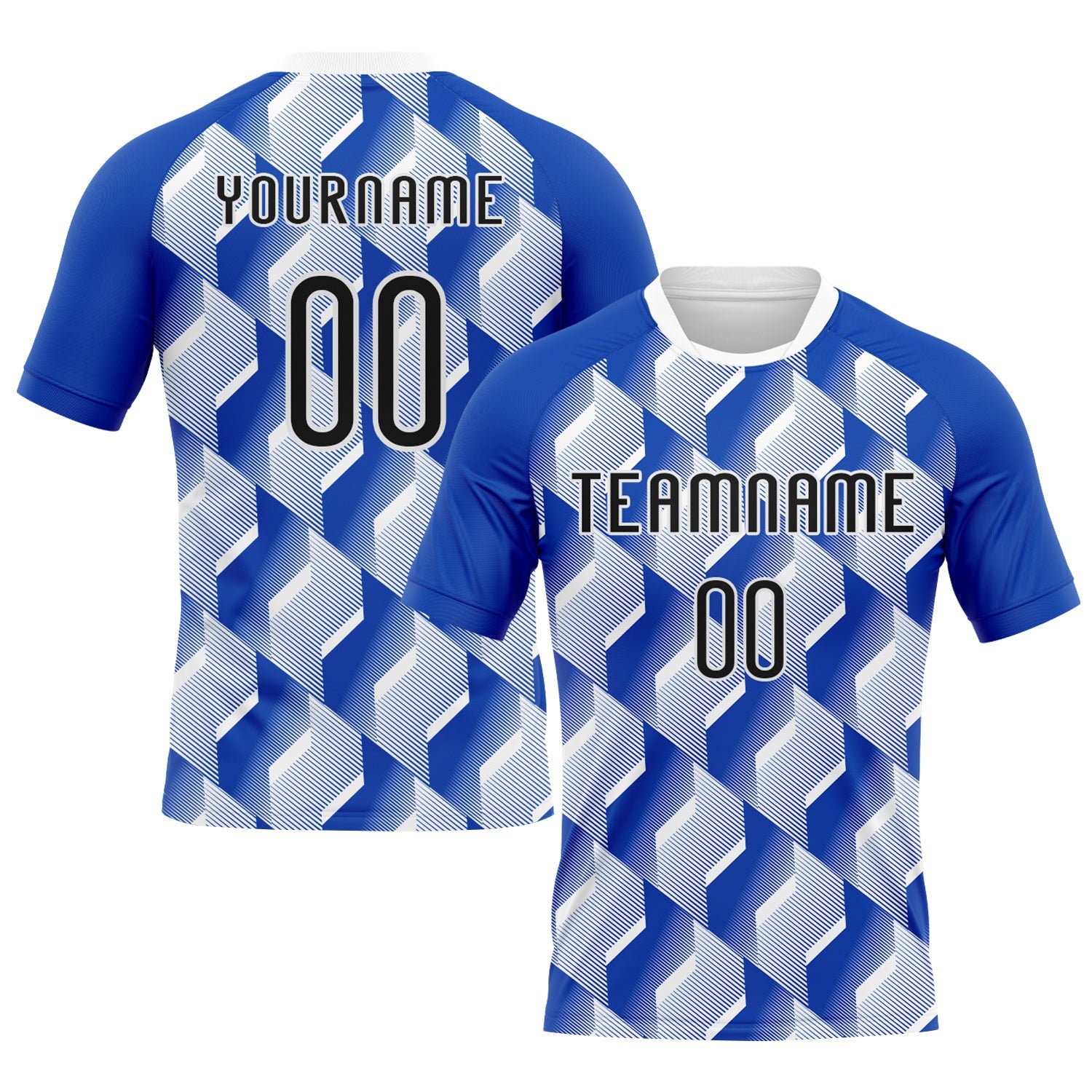 Custom Thunder Blue Black-White Geometric Shape Sublimation Volleyball Uniform Jersey - Main View