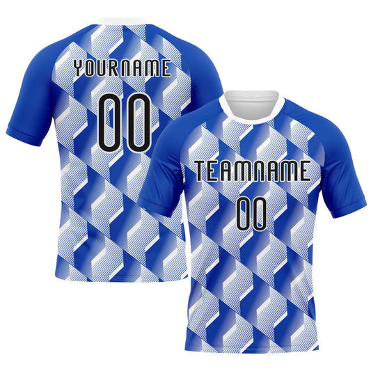 Custom Thunder Blue Black-White Geometric Shape Sublimation Volleyball Uniform Jersey - Main View
