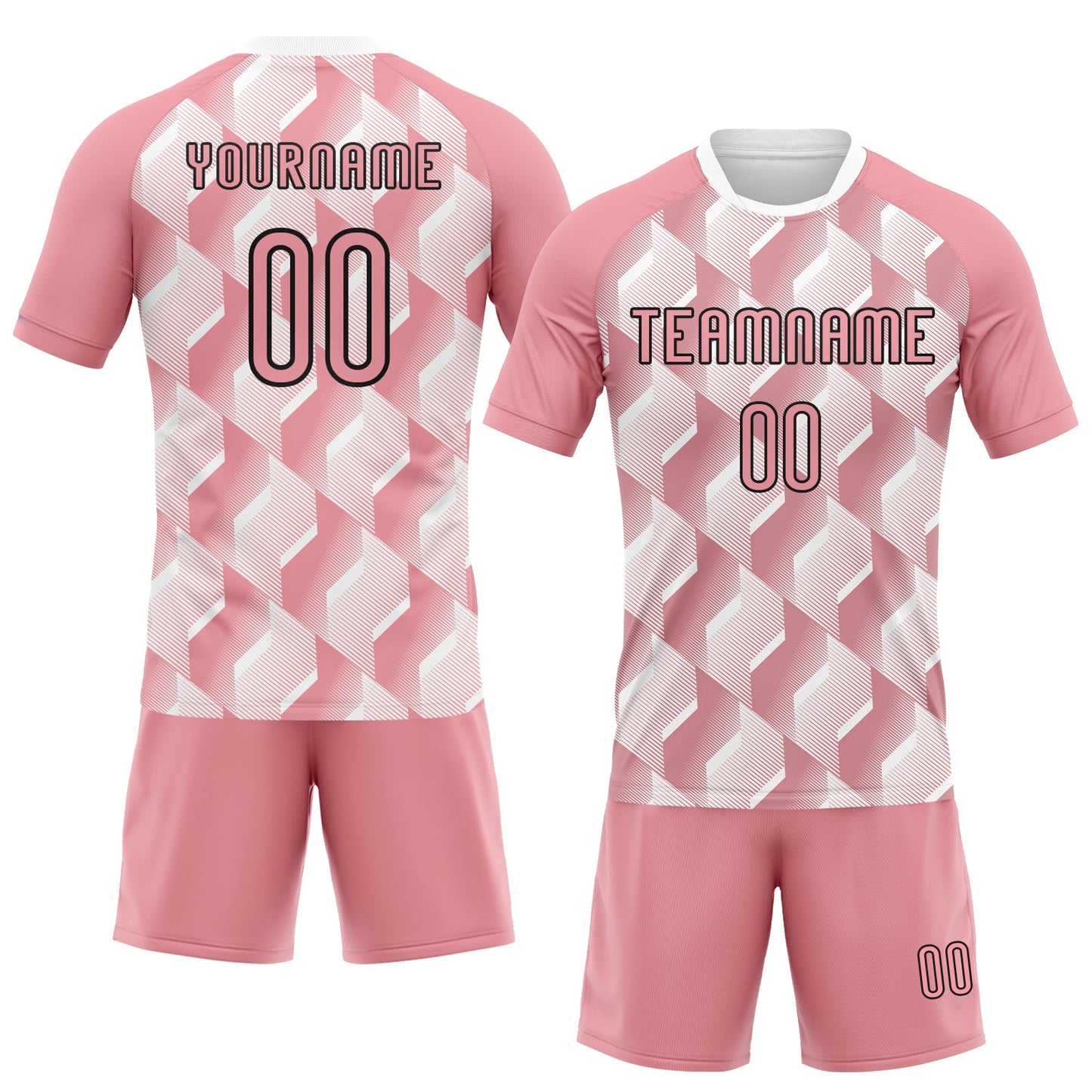 Custom Medium Pink Black-White Geometric Shape Sublimation Volleyball Uniform Jersey view 2