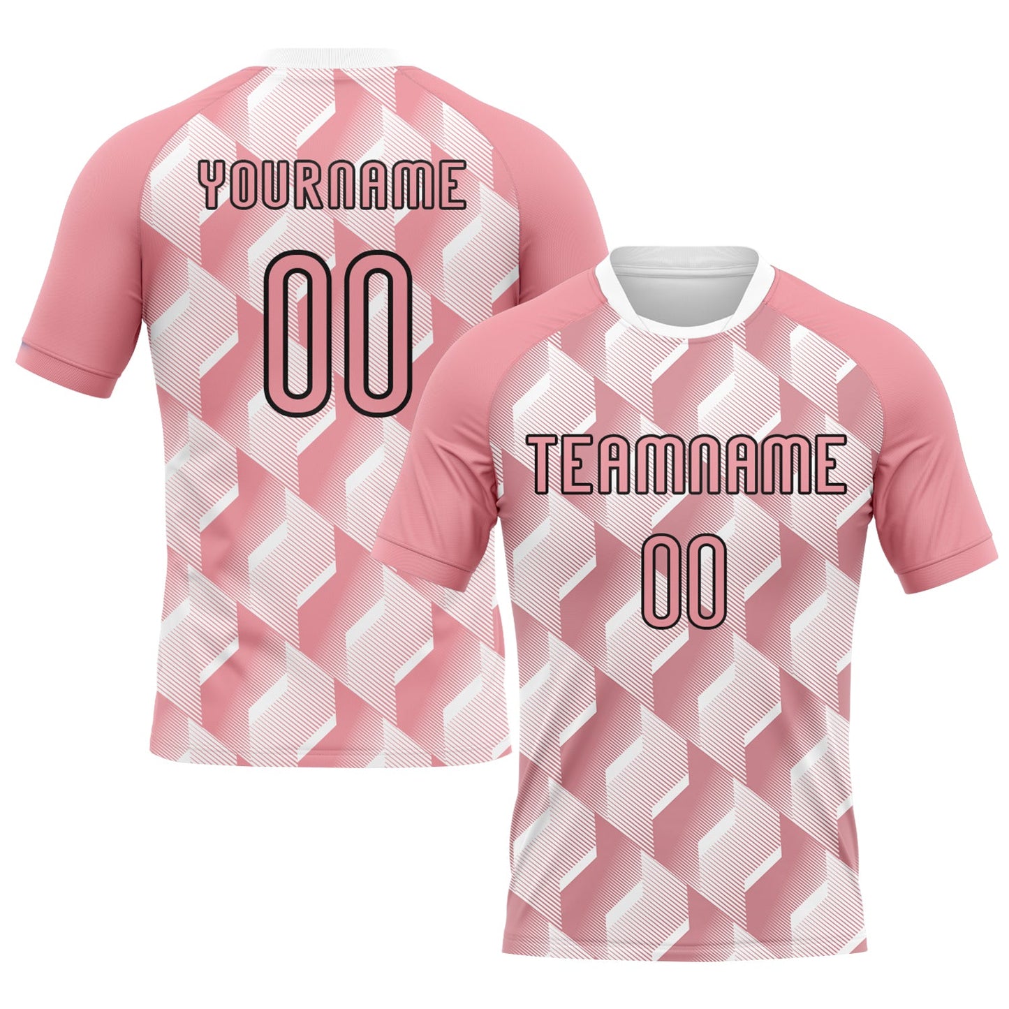 Custom Medium Pink Black-White Geometric Shape Sublimation Volleyball Uniform Jersey - Main View
