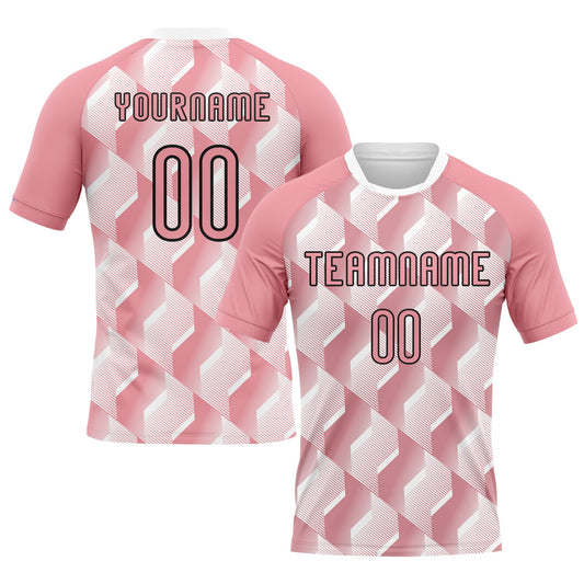 Custom Medium Pink Black-White Geometric Shape Sublimation Volleyball Uniform Jersey - Main View