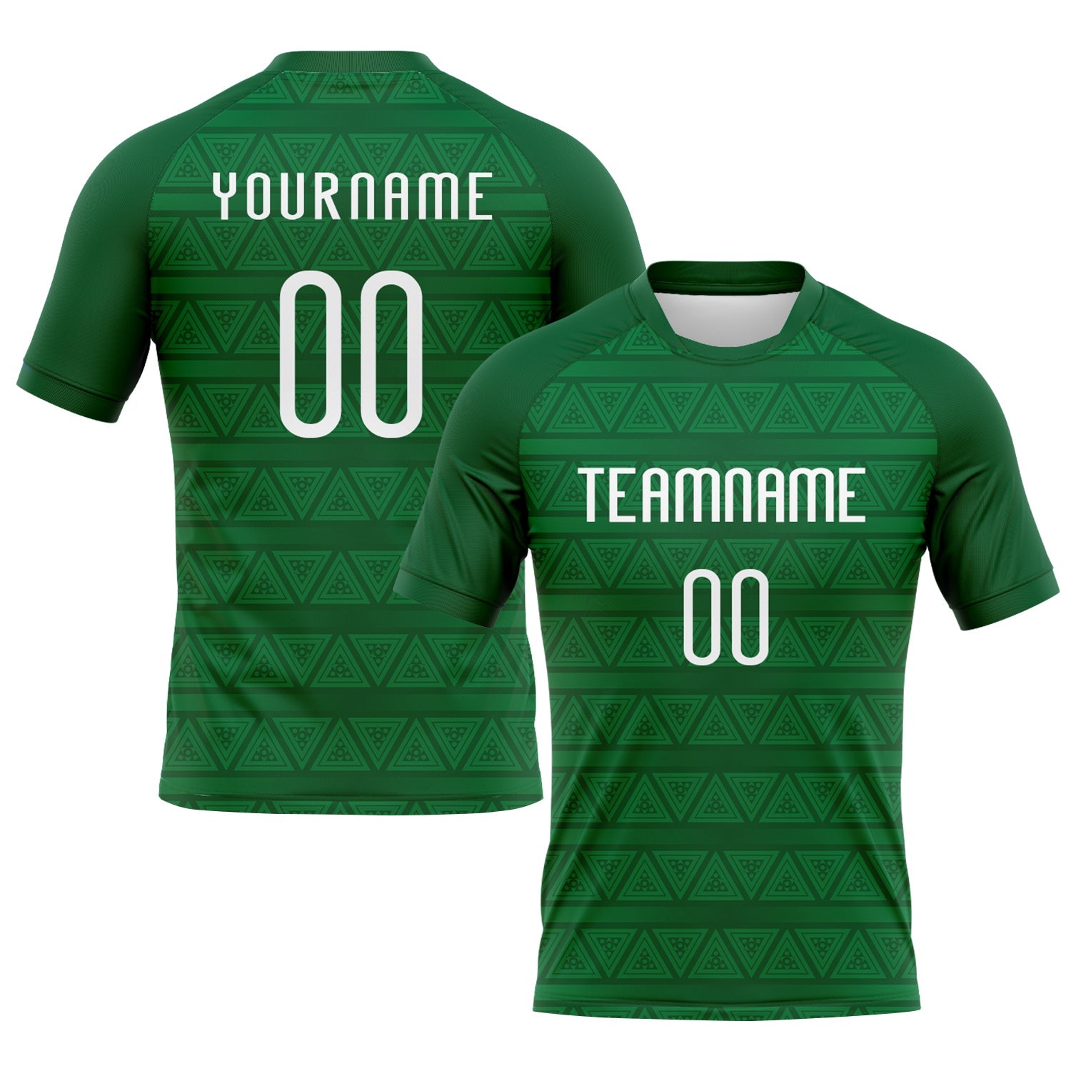 Custom Kelly Green White Geometric Shape Sublimation Volleyball Uniform Jersey - Main View