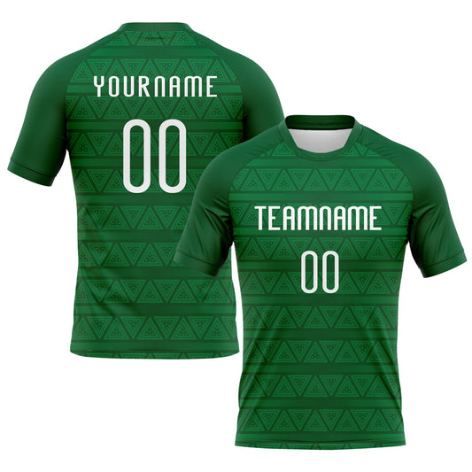 Custom Kelly Green White Geometric Shape Sublimation Volleyball Uniform Jersey - Main View