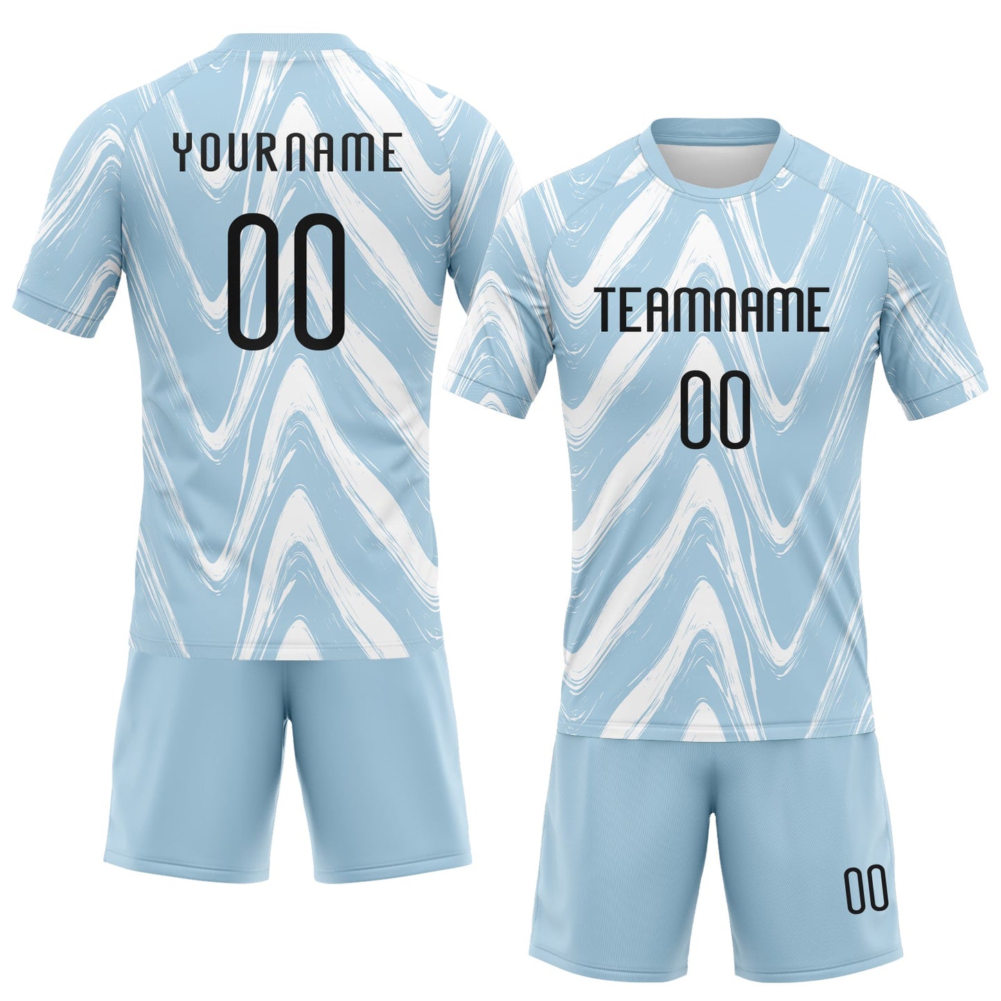 Custom Light Blue Black-White Fluid Sublimation Volleyball Uniform Jersey view 2