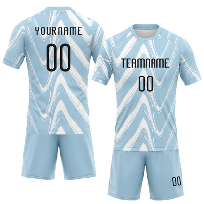 Custom Light Blue Black-White Fluid Sublimation Volleyball Uniform Jersey view 2