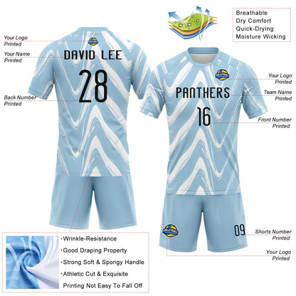 Custom Light Blue Black-White Fluid Sublimation Volleyball Uniform Jersey view 4