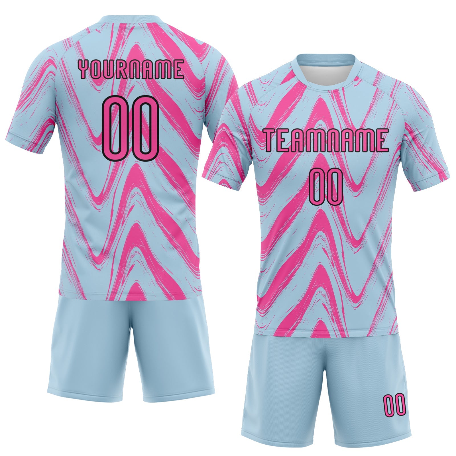 Custom Light Blue Pink-Black Fluid Sublimation Volleyball Uniform Jersey view 2