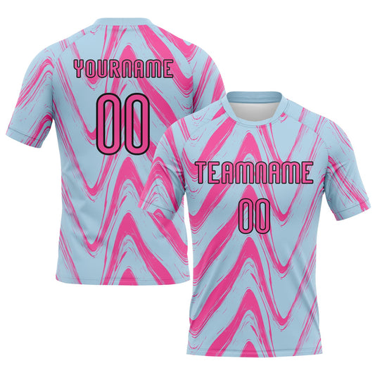 Custom Light Blue Pink-Black Fluid Sublimation Volleyball Uniform Jersey - Main View