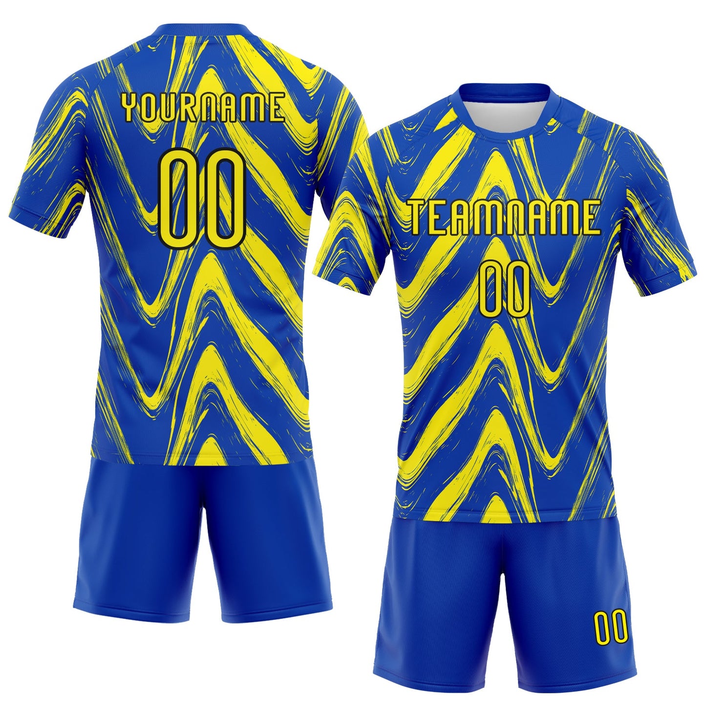 Custom Thunder Blue Light Yellow-Black Fluid Sublimation Volleyball Uniform Jersey view 2