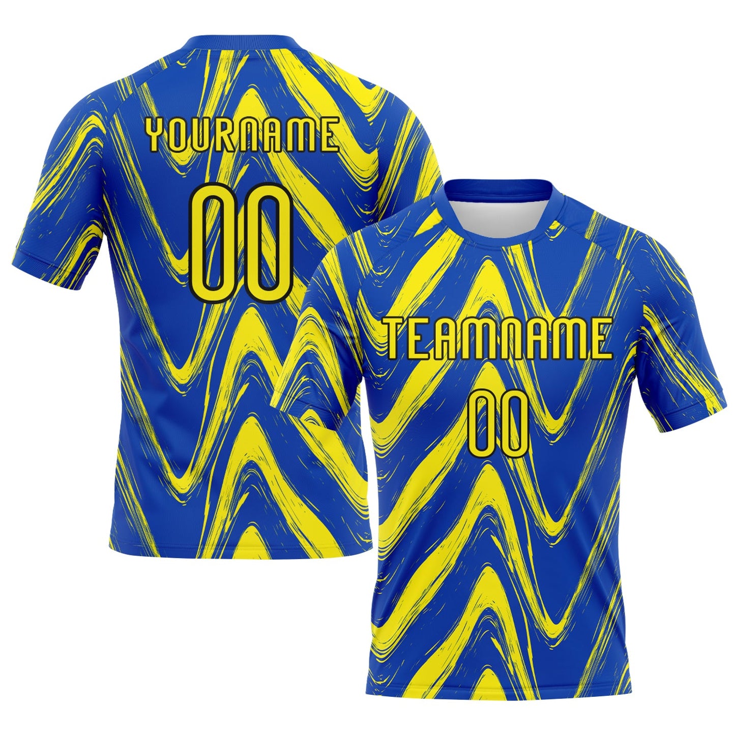 Custom Thunder Blue Light Yellow-Black Fluid Sublimation Volleyball Uniform Jersey - Main View