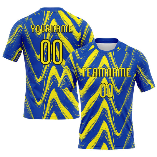 Custom Thunder Blue Light Yellow-Black Fluid Sublimation Volleyball Uniform Jersey - Main View