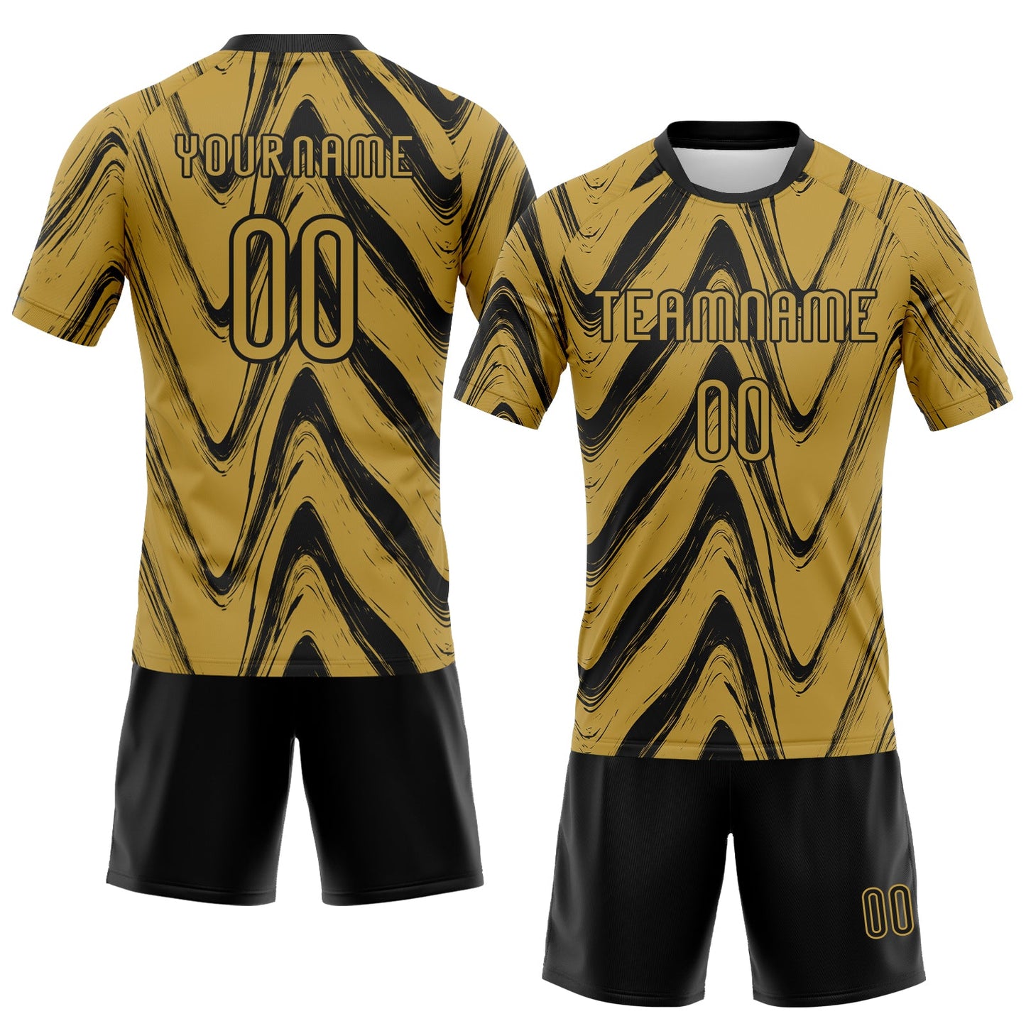 Custom Old Gold Black Fluid Sublimation Volleyball Uniform Jersey view 2