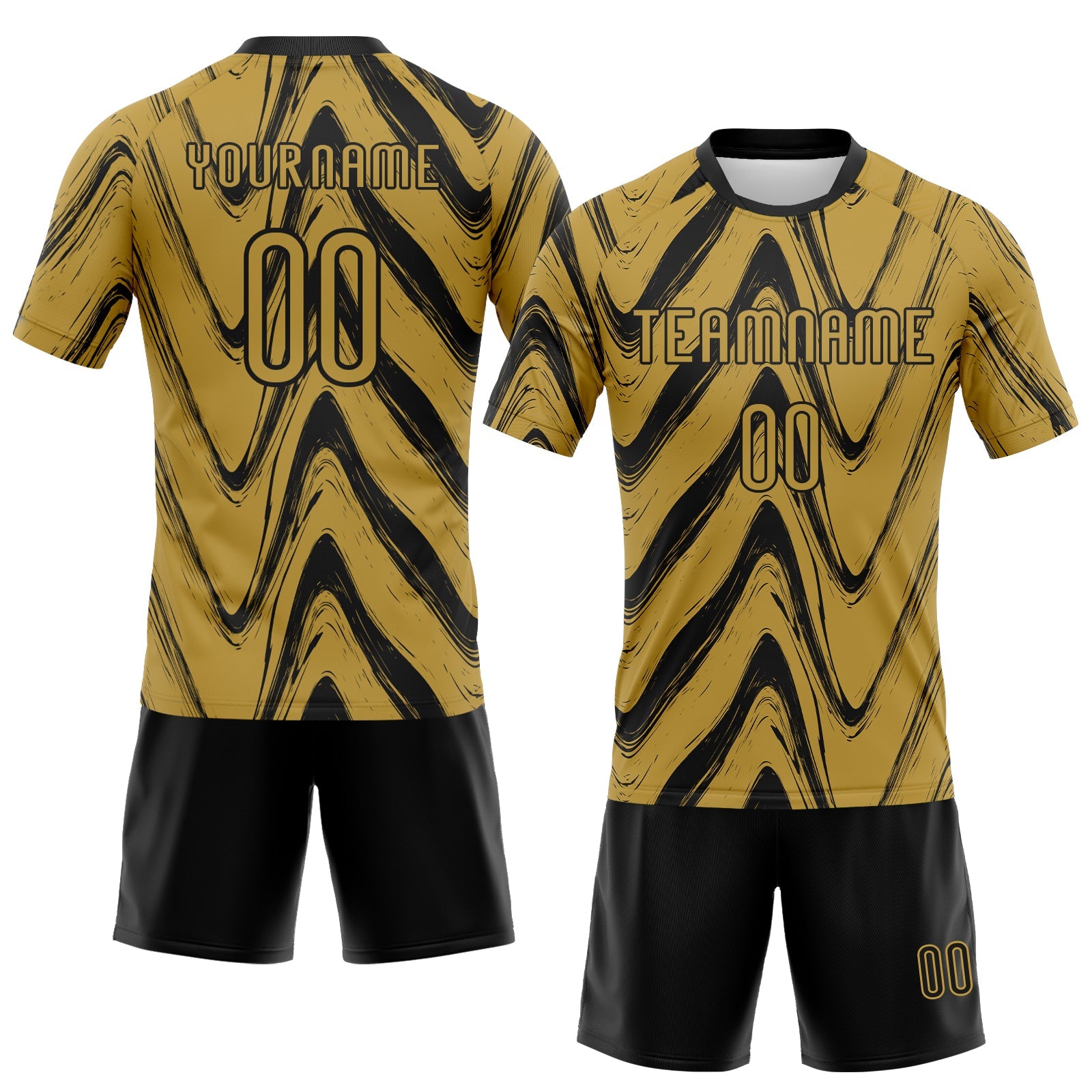 Custom Old Gold Black Fluid Sublimation Volleyball Uniform Jersey view 2